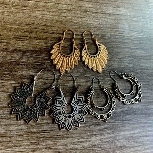 3 pairs of boho accent earrings! Free shipping!
